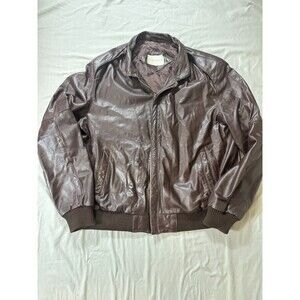 VTG  Saddlery Leather Bomber Jacket Mens 46 Brown Ribbed Trim Zip Up Made USA